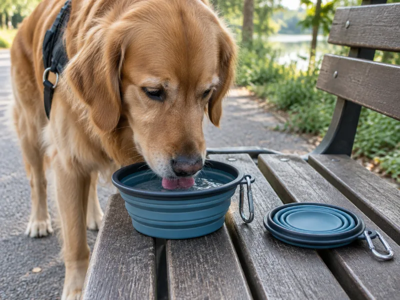Collapsible silicone dog bowls with clips, 2-pack