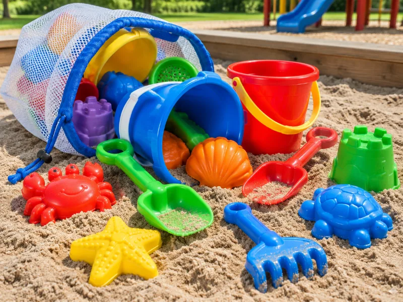 Beach and sandbox toy set with mesh bag